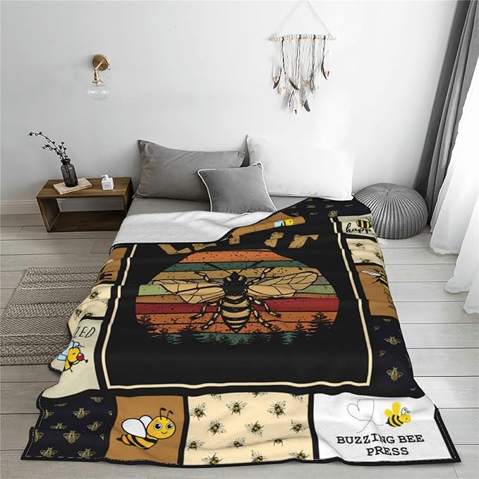 Bee Decor Honey Bees Cozy Fleece Flannel Blanket Soft Warm Plush Lightweight Gifts for Boys Girls Kids Teens Women Men - Couch Sofa Bed 50"X60"