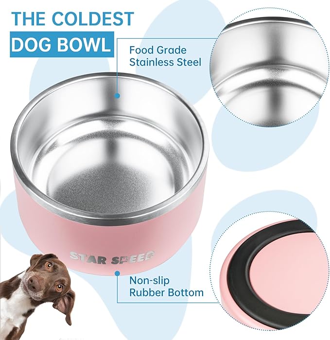 Stainless Steel Dog Bowl - Extra Large, 100oz, Pink, Rubber Bottom, Drop Resistant