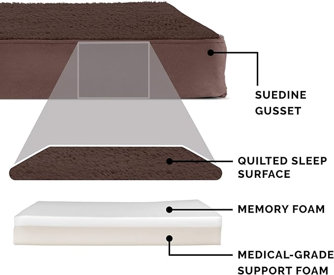 Furhaven Memory Foam Dog Bed for Large Dogs w/ Removable Washable Cover, For Dogs Up to 95 lbs - Terry & Suede Mattress - Espresso, Jumbo/XL