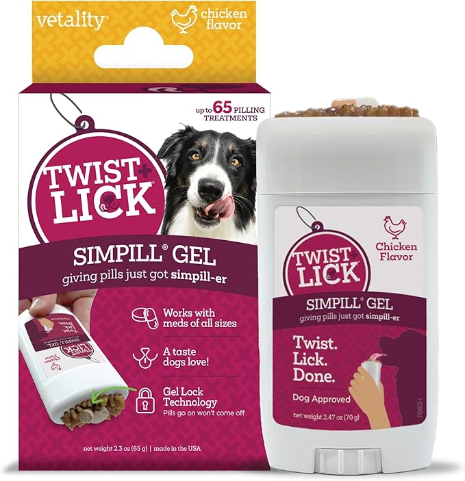 Vetality Twist + Lick SimPill Pill Hider Treat for Dogs, Chicken Flavor (Up to 65 Treatments)