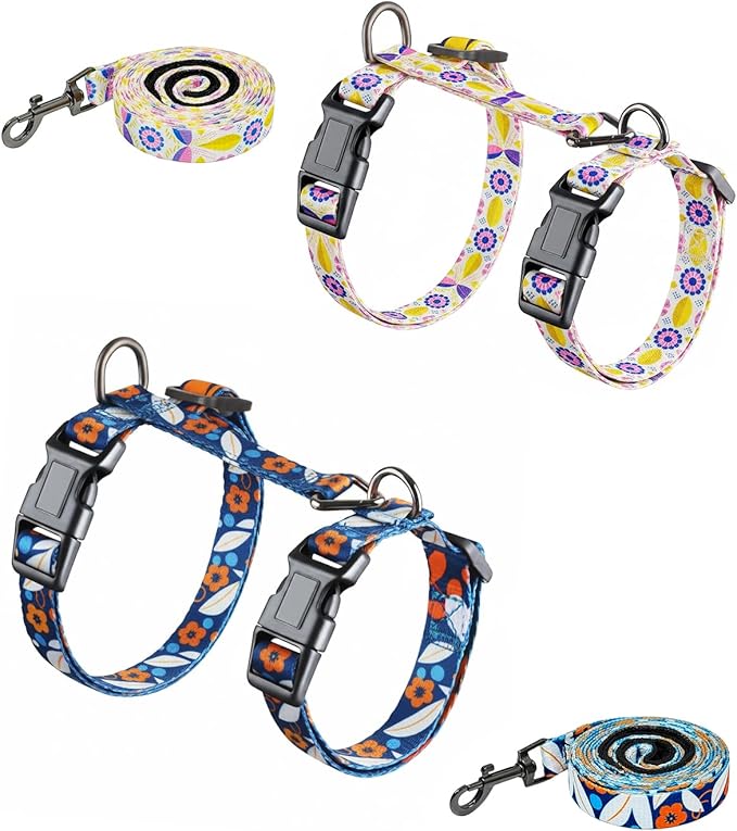 Halypet 2-Pack Cat Harness and Leash Set, Escape Proof 3-in-1 Adjustable Harness for Cats, Soft Lightweight, Easy On & Control for Walking, Travel & Outdoor Use, Medium (White & Navy)