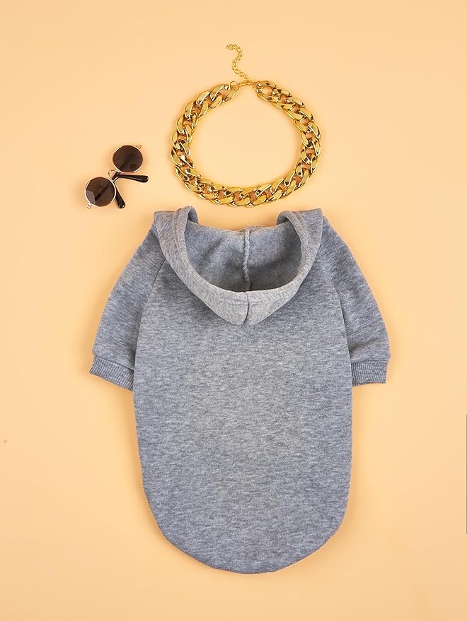 QWINEE 3Pcs Dog Hoodie Cat Apparel Dog Custume Set with Necklace and Sunglasses Pet Clothes for Puppy Small Medium Dogs Cats Grey XXL