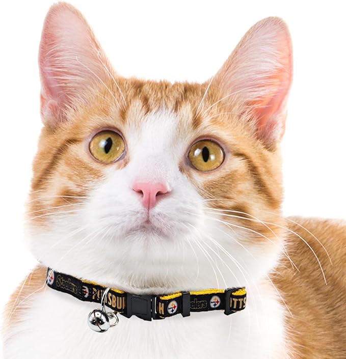 NFL CAT Collar Pittsburgh Steelers Satin Cat Collar Football Team Collar for Dogs & Cats. A Shiny & Colorful Cat Collar with Ringing Bell Pendant