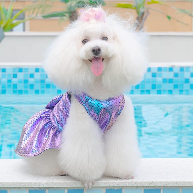CuteBone Dog Dress Mermaid Girl Puppy Bling Skirt Cat Outfit Small Dogs Costume Pet Clothes for Holiday Beach DD10M