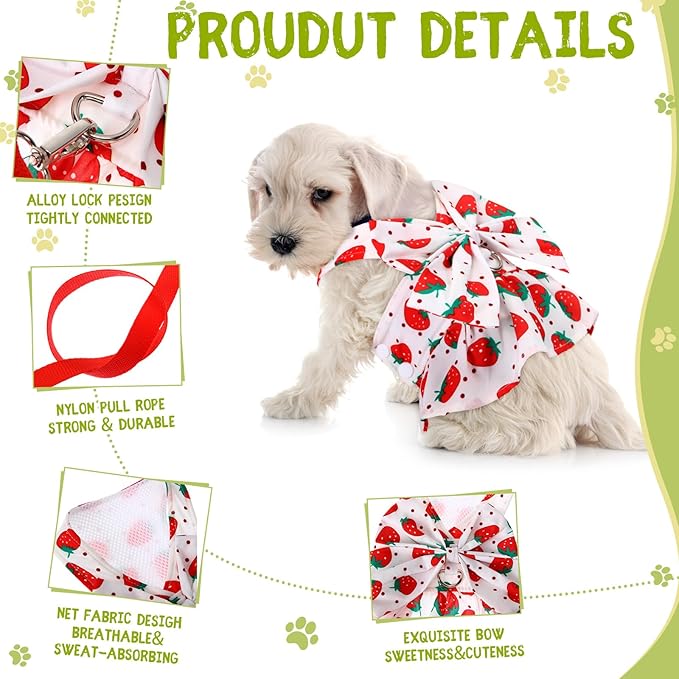 3 Pieces Dog Harness Dress and Leash Set Cute Female Dog Dresses Assorted Styles Puppy Clothes Breathable Polyester Pet Doggy Outfits Puppy Princess Skirt for Pet Dog Cat(Meidum)