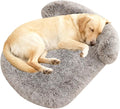 Calming Dog Beds for Medium Large Dogs, Orthopedic Cushion Plush Dogs Lounge Sofa with Washable Removable Cover, Anti-Anxiety Soft Faux Fur Fits up to 40 lbs Pets (Oval, Marble Grey 32"x24")