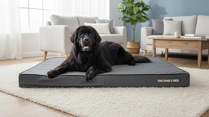 The Dog’s Bed Orthopedic Memory Foam Dog Bed for XXXL Dogs, Waterproof Washable Cover, Anti-Slip Base, Calming Surface – CertiPUR-Certified Foam, Grey with Black Trim, 6 Inch Thick