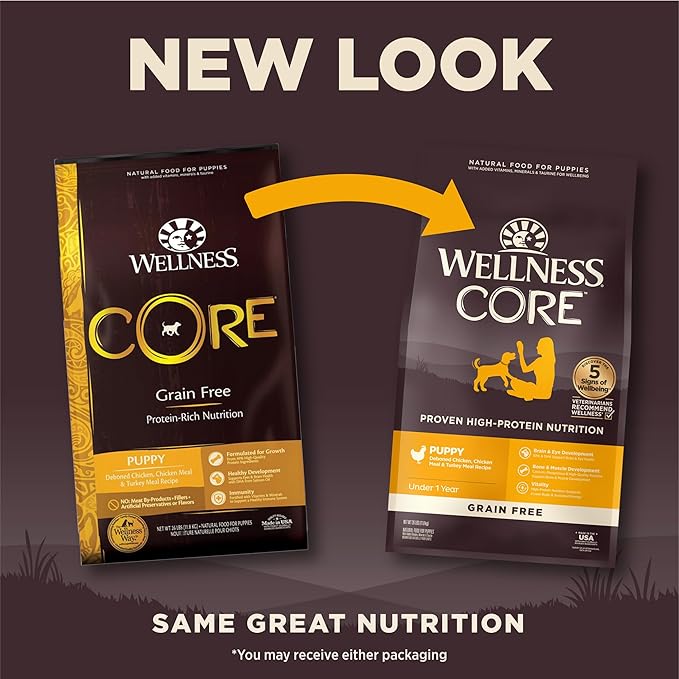 Wellness CORE Puppy Dry Dog Food, Grain-Free, High Protein, Natural, Chicken & Turkey Recipe, (26-Pound Bag)