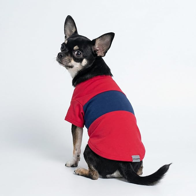 Fitwarm 3 Pack Color Block Striped Dog Shirt, Summer Dog Clothes for Small Dogs, Breathable Lightweight Pet Tshirt with Sleeves, Cat Outfit, Red, Blue, Grey