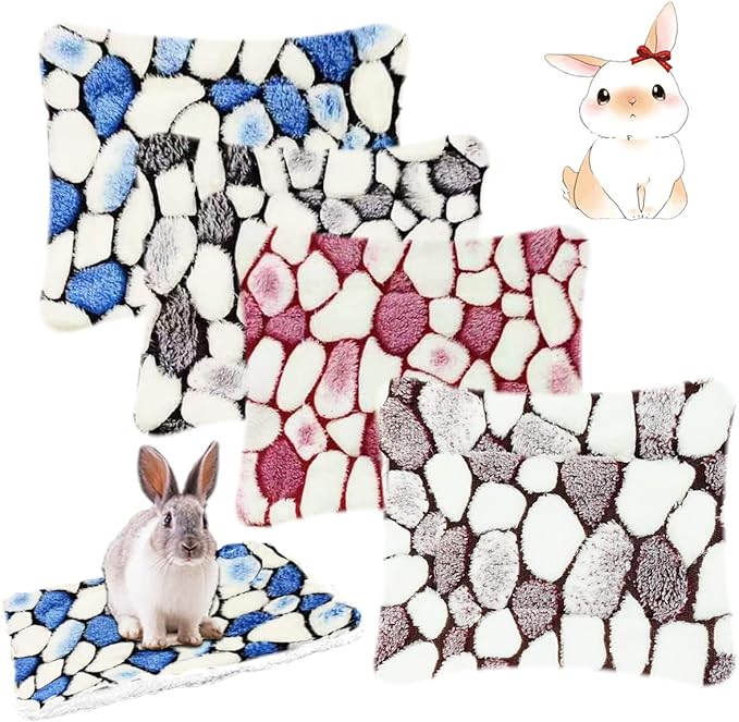 EAEDMY 4 Pieces Guinea Pig Bunny Comfortable Bed Mats Pads, Rabbit Warm Soft Bed, Hamster Bedding Pad Mats for Small Animals Chinchilla Hedgehog Baby Cats (14.9"X11.8", 2.Cobblestones Pattern)