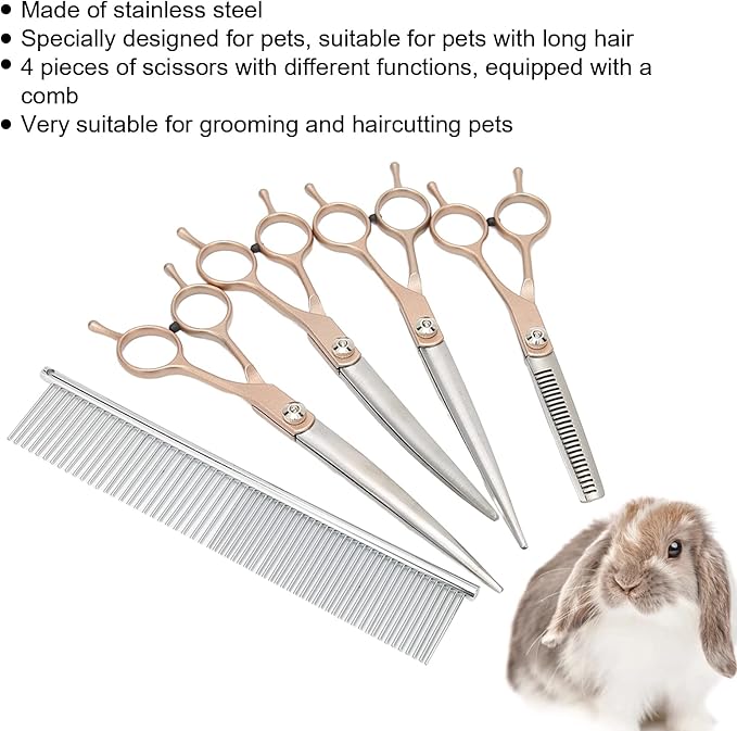 Grooming Kit with 7 Inch Double Tail Trimming Scissors and Comb Set for Dogs Cats Rabbits Hamsters Includes Storage and Multiple Scissors for Professional Grooming