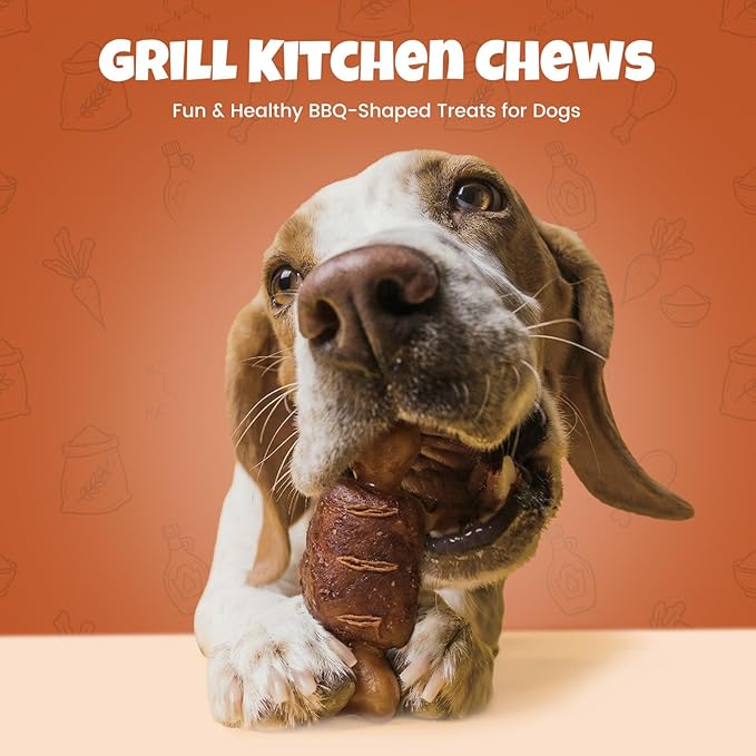 Havira BBQ Dog Treats Spareribs 8 Count, Grill-Shaped Rawhide Free Dog Chews Bone, Easily Digestible, for All Life Stages