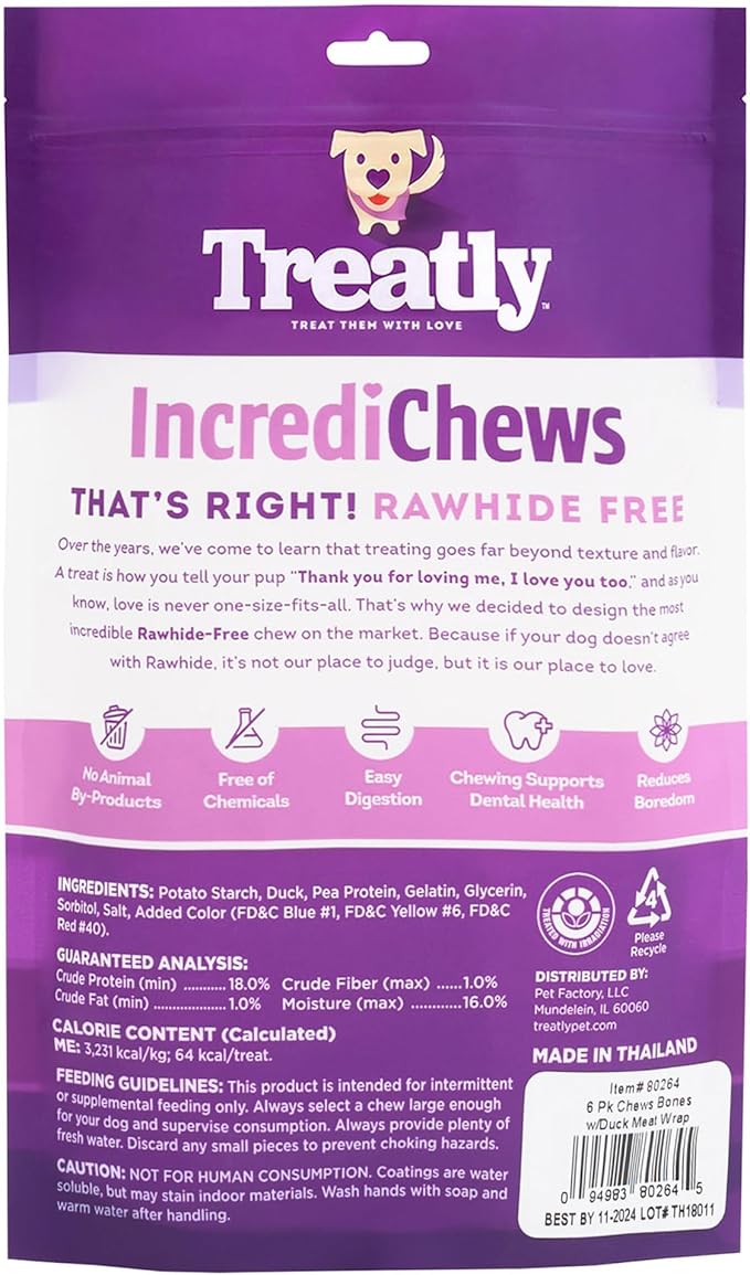 IncrediChews Bone w/Duck Meat Wrap Dog Chew Treats - 6 Count/1 Pack