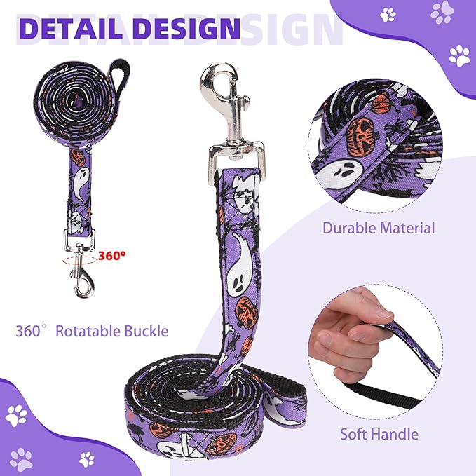 KOOLTAIL Halloween Dog Harness and Leash Set for Small Medium Dogs, Step in No Pull Soft Mesh Harness Comfort Padded Pet Vest, Adjustable Reflective Easy Walking Puppy Cats Harness Training, Ghost M