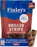 Finley's Wild Boar Griller Strips for Dogs, Jerky-Style Dog Treats with Real Ingredients for All Breeds and Sizes, 14.5oz, 1 Pack