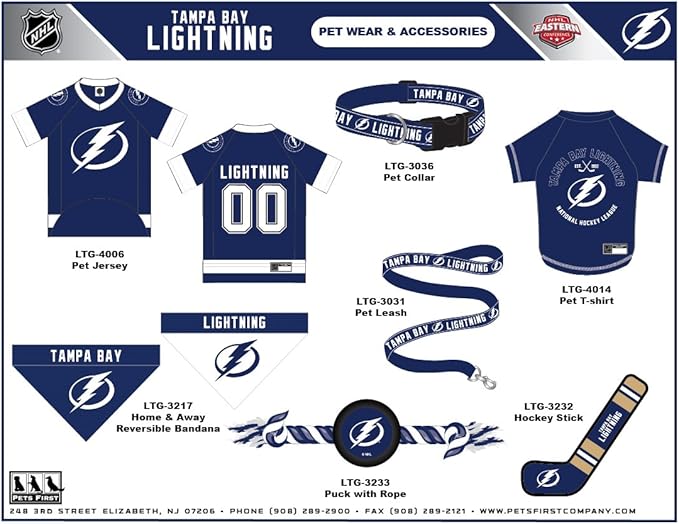 Pets First NHL Tampa Bay Lightning A Premium Big Jersey for Dogs & Cats, Blue, XX-Large, NHL Pet Jersey (LTG-4006-XXL)
