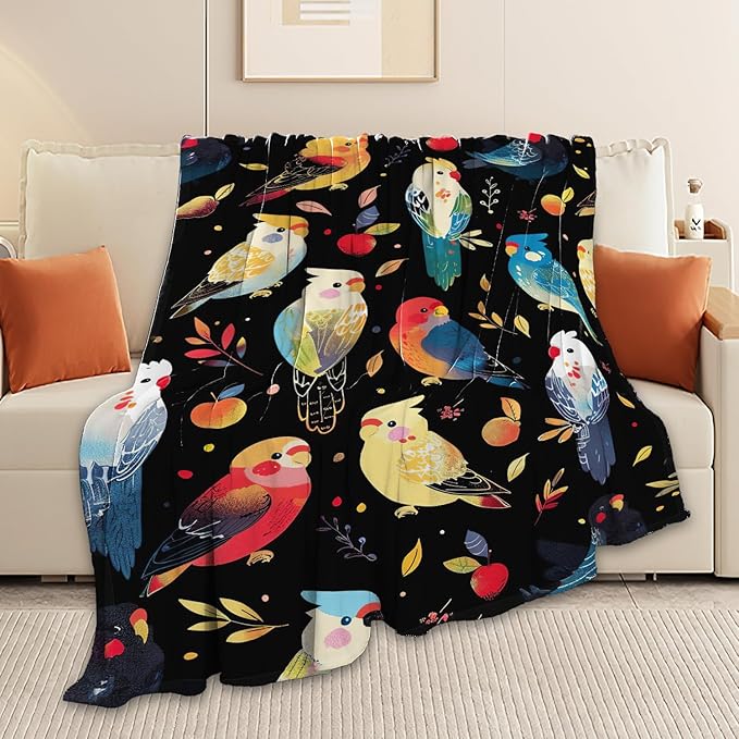 Parrot Bird Throw Blanket Cute Cockatiel Stuff Gifts for Kids Girls Boys Adults Women Men Soft Cozy Warm Plush Fluffy Fuzzy Fleece Blanket Decor 40''X50''