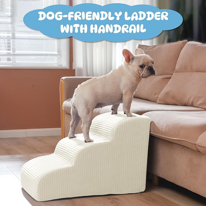 Mesa Lemon Dog Steps for Small Dogs, 4-Step Pet Ramp Stairs for High Beds and Sofa, Non-Slip Pet Stairs for Small Dogs and Cats, Removable and Easy to Clean Cover, Beige