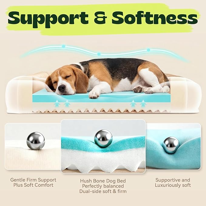 Orthopedic Dog Beds Large Sized Dog with Removable Faux Fur Washable Covers,Waterproof Pet Couch Bed with Cooling Gel Memory Foam and Bolster Side for Big Breed Pets,36" x 27" x 6.5" Dark Grey