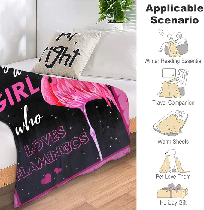 Just A Girl Who Loves Flamingos Blanket Cute Flamingos Decor Throw Blanket Gifts for Girls Super Warm Soft Plush Lightweight Fleece Flannel Blanket Winter Bedding Blanket for Kids Adults Women 40"x50"
