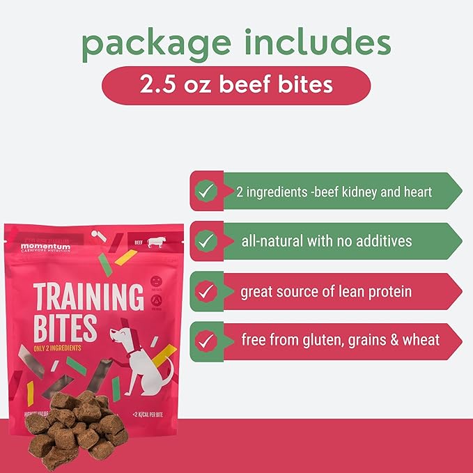 Momentum Carnivore Nutrition Freeze-Dried Beef Training Bites – Two Ingredients-Beef Kidney and Heart, Grain-Free, All-Natural Dog Treats –Made in USA – Perfect for Training & Rewards- 2.5 oz Bag