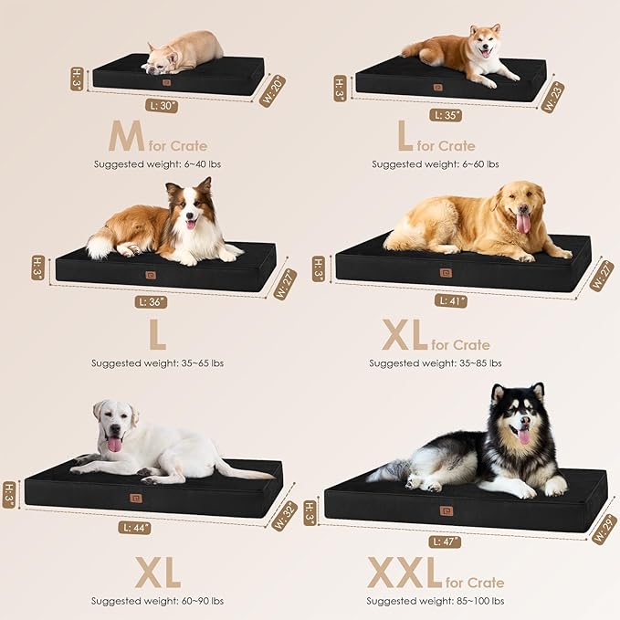 EHEYCIGA Orthopedic Dog Bed Waterproof 35"x23", Memory Foam Pet Bed for Larged Size Dogs, Washable Pet Mat with Removable Cover, Black