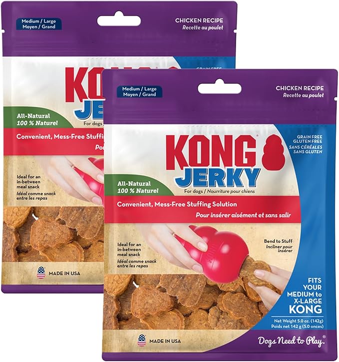 KONG All Natural Chicken Recipe Jerky Dog Treats for Training and Rewarding (2 Pack (Medium/Large))