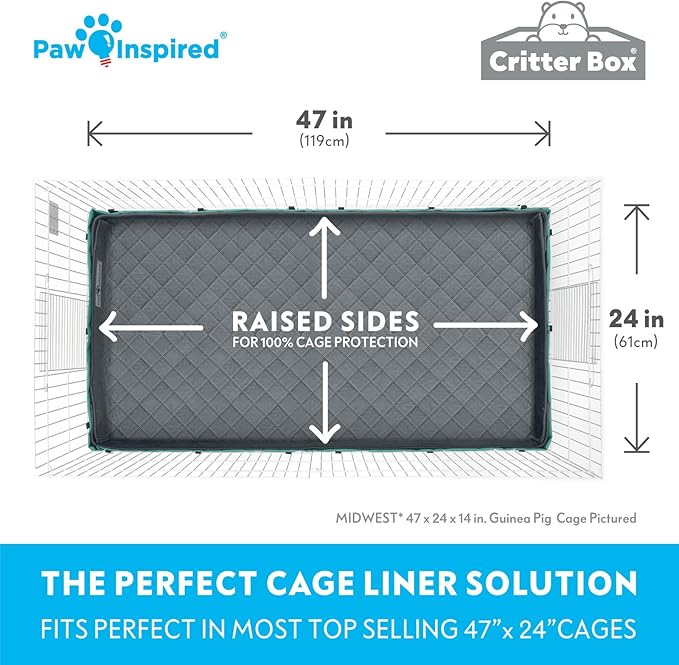 Paw Inspired Critter Box Washable Cage Liner, Reversible Fleece Bedding with Raised Sides for Guinea Pigs and Other Small Animals (Gray/Green, Midwest)