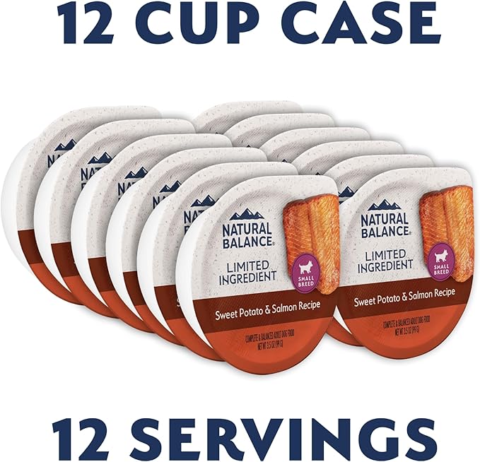 Natural Balance Limited Ingredient Small Breed Adult Wet Dog Food, Sweet Potato & Salmon Recipe for Sensitive Stomachs - 3.5oz Cups (Case of 12)
