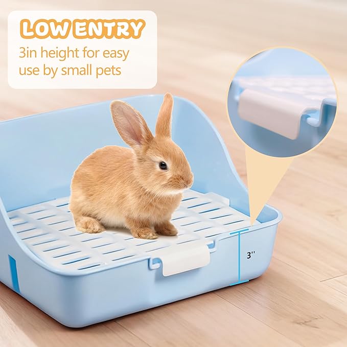 Large Rabbit Litter Box Bunny Potty Plastic Square Training Corner Litter Box, Bedding Toilet for Adult Ferret Hamster Guinea Pig, 11.4" L x 9.4" W x 6.3" H High Sided Pet Litter Tray