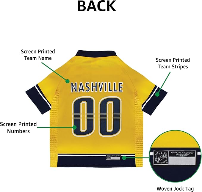 Pets First NHL Nashville Predators Jersey for Dogs & Cats, Large. - Let Your Pet Be A Real NHL Fan!