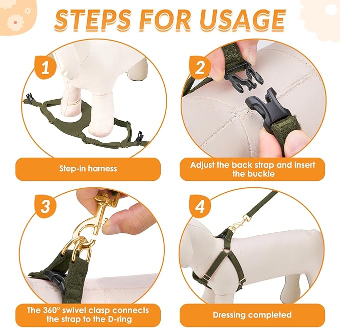 SlowTon Dog Harness Small Sized Dog - Soft XXS Dog Harness and Leash Set No Pull No Chock, Adjustable Lightweight Puppy Harness for XS Small Medium Dogs Cats (Solid Military Green, XS)