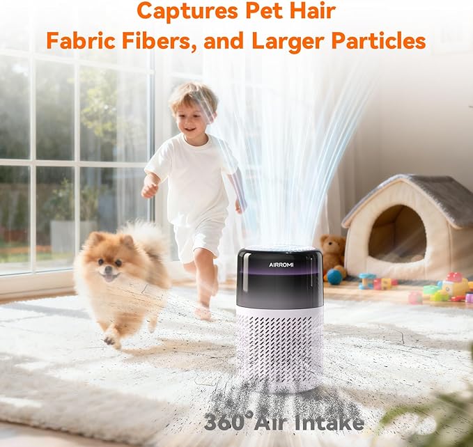 AIRROMI HEPA Air Purifier for Bedroom&Home,Pet Air Purifier for Home Pets,Removes Pet Odor,Cat Litter Smell,Dust,Smoke&Allergies,Quiet Room Air Purifier with Scents,360°Air Cleaner,A2005 Purple