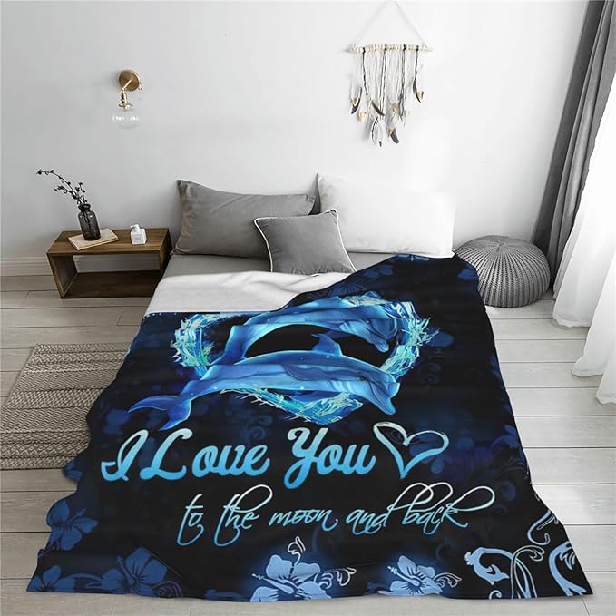 Dolphin Gifts Blanket Dolphin Throw Blankets Bedding Cozy Fleece Flannel Blanket Soft Warm Plush Lightweight Dolphins Decor Blanket for Adults Men Women Boys Girls Teens for Couch Sofa Bed 40"X50"