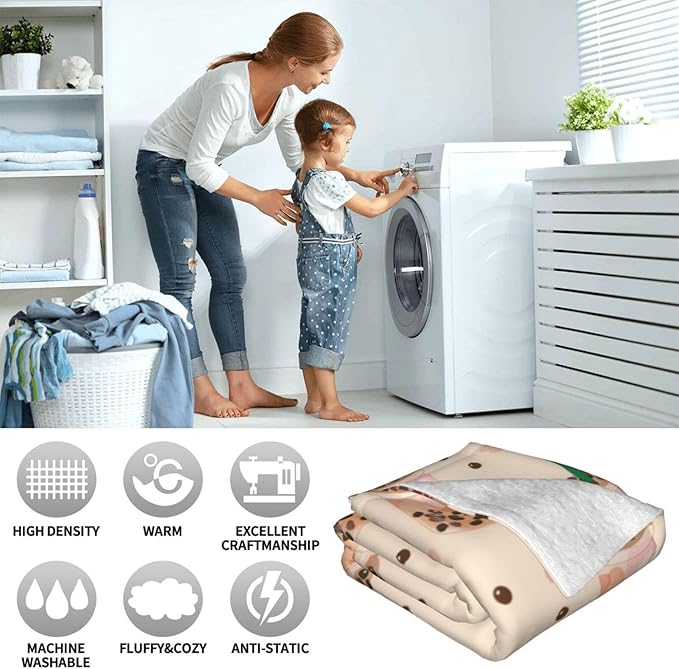 Cute Bubble Tea Blanket Gifts for Women Men Adults Boba Lovers, Boba Cups Plush Fleece Throw Blankets, Cozy Soft Warm Bedding Decor for Sofa Living Room Travel 40"x50"