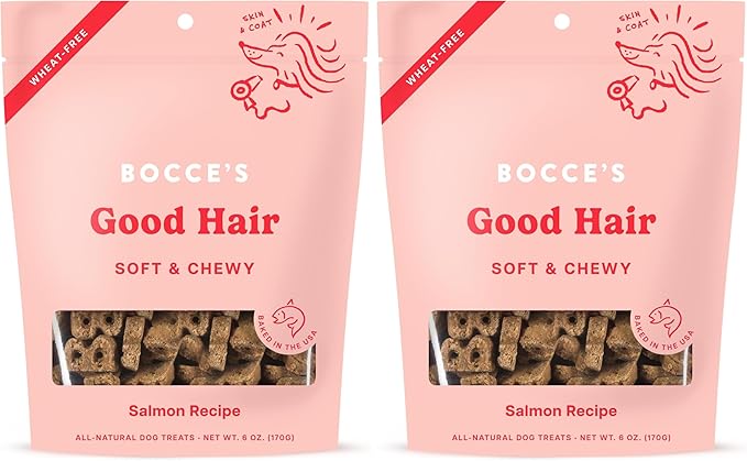 Bocce's Bakery Dailies Good Hair Dog Treats for Skin & Coat Support,Wheat-Free Dog Treats,Made with Real Ingredients,Baked in The USA,All-Natural Soft & Chewy,Salmon Recipe,6 oz,(Pack of 2)