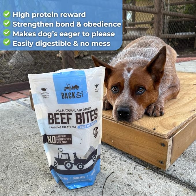 Back 40 Dogs Beef Bites - All Natural Premium Air Dried Dog Training Treats - Free Range Beef, Real Meat - High Protein Food Toppers & Dog Treat - Puppy Essentials, Made in USA - 16oz