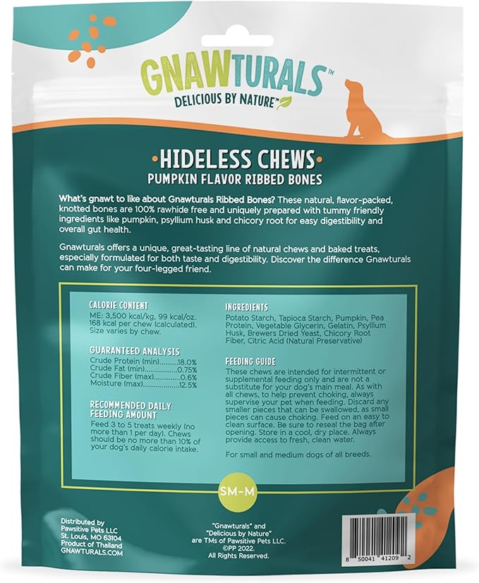 Rawhide Free Dog Chews | Ribbed Bones | for Medium - Large Dogs | Pumpkin, Psyllium Husk and Chicory Root for Easy Digestion and Overall Gut Health (5 Bones, Pumpkin)