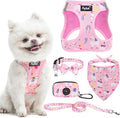 PUPTECK Adjustable Dog Harness Collar and Leash Set, Step in No Pull Pet Harness for Small Medium Dogs Puppy Cats Outdoor Walking, Soft Mesh Padded Reflective Vest Harnesses, Light Pink Alpaca, S