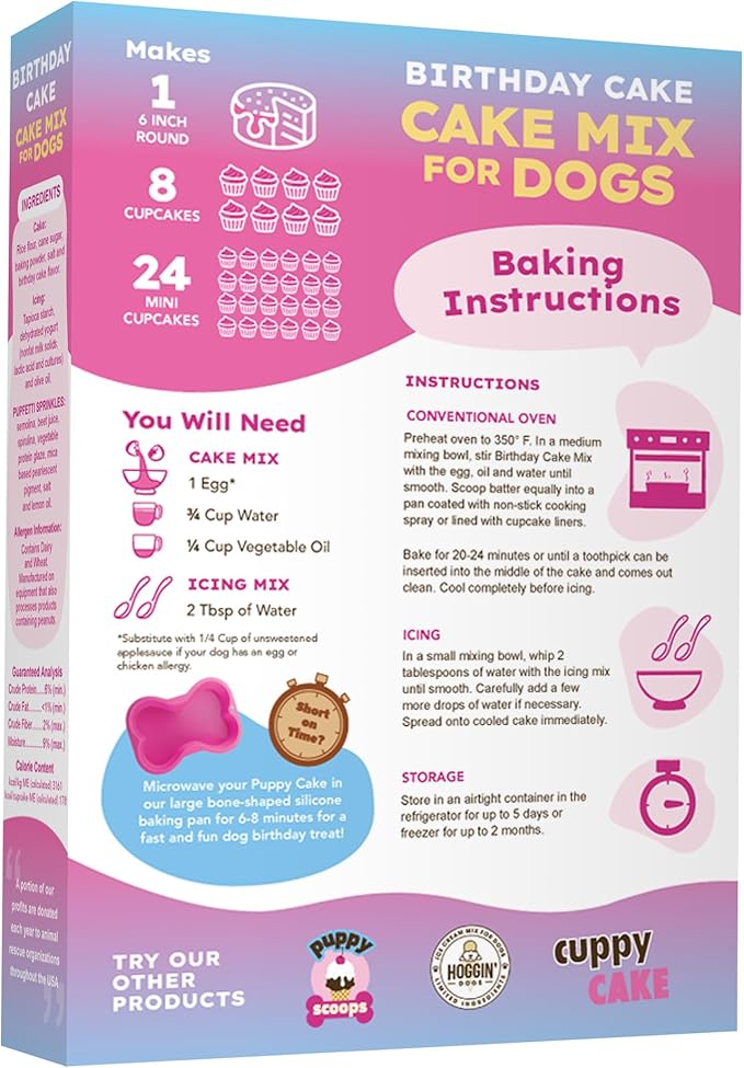 Puppy Cake Wheat-Free Cake Mix with Icing for Dogs (Birthday Cake with Pupfetti Sprinkles)