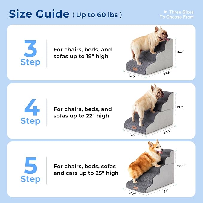 ZOMISIA Dog Stairs for High Beds - Pet Stairs Ramp for Couch, 35D Foam Dog Steps for Small to Large Pets, with Non-Slip Bottom Beige, 5 Steps