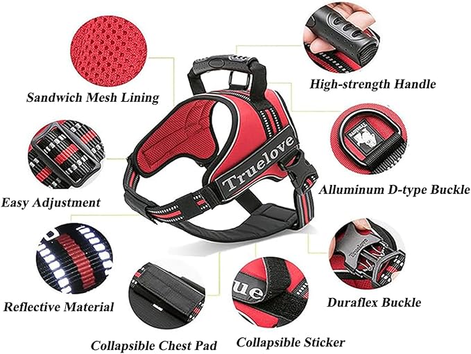 Truelove Dog Harness No-Pull Reflective Stitching Ensure Night Visibility Outdoor Adventure Big Dog Harness Perfect Match Puppy Vest TLH5753 Now Available in 6 Colors 6 Sizes