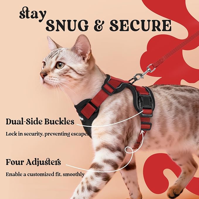 rabbitgoo Cat Harness and Leash for Walking, Escape Proof Soft Adjustable Vest Harnesses for Cats, Easy Control Breathable Reflective Strips Jacket, Black & Red, S