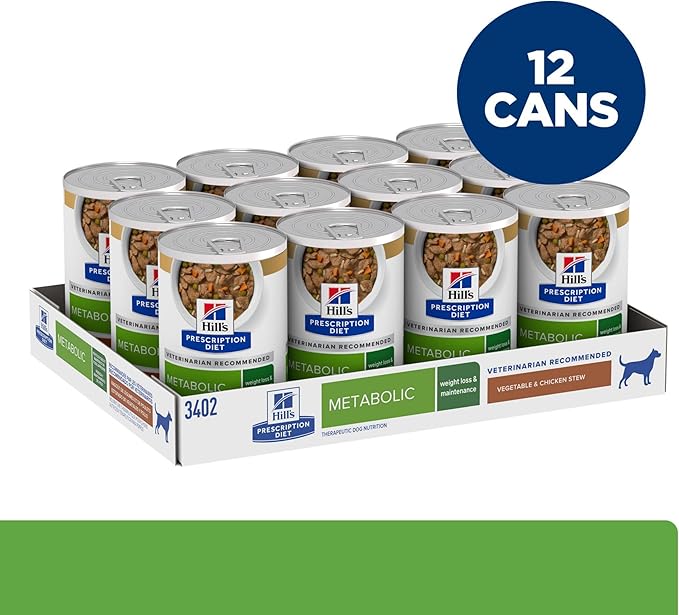 Hill's Prescription Diet Metabolic Weight Management Wet Dog Food, Vegetable & Chicken Stew, 12.5 oz. Cans, 12-Pack