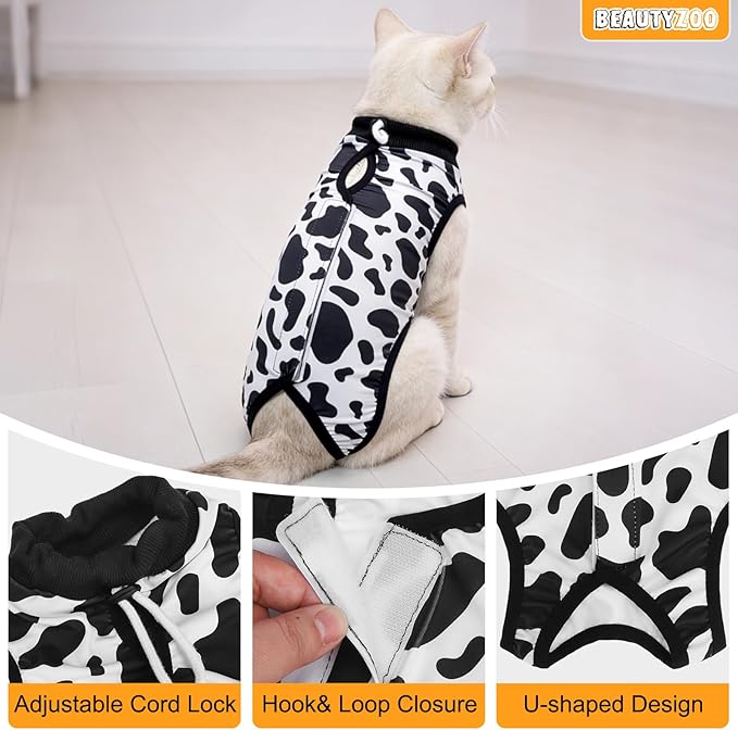 BEAUTYZOO 2 Pack Cat Recovery Suit, Cat Onesie for Cats After Surgery Female Male, Kitten Spay Neuter Surgical Recovery Body Suit Cone of Shame Alternative, Anti Lick Pet Anxiety Vest,Grey,XS