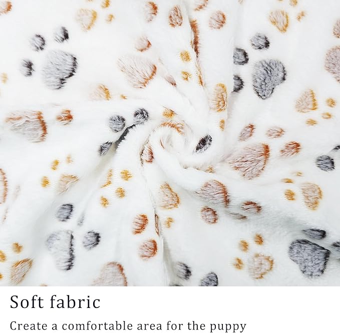 1 Pack 3 Blankets Super Soft Fluffy Premium Fleece Pet Blanket Flannel Paw Printed Throw for Dog Puppy Cat (Medium 30x20'', White, Pink, Blue)