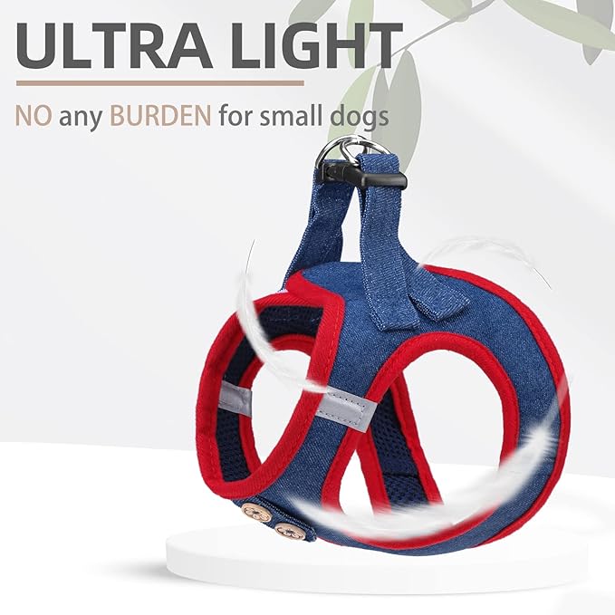 PUPTECK Dog Harness and Leash Set for Small Medium Dogs No Pull Step-in Soft Mesh Puppy Cat Vest Harnesses Reflective at Night, Denim NavyBlue S