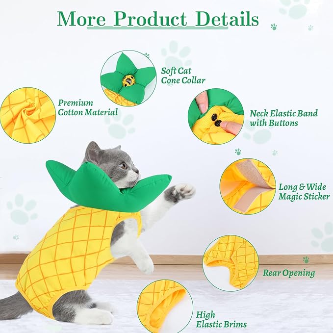 EMUST 2PCS Cat Recovery Suit Female, Soft Cat Surgical Suit for Abdominal Wounds, Cute Kitten Shirt Clothes for Cats Anti Licking Full Bodysuit for Kittens 4-8lb, Yellow, M