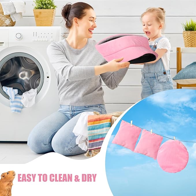 Guinea Pig Couch - Guinea Pig Bed, Removable Cushioned Pillow, Round Cuddle Cup Shape, Pure Pink and Gray, Ideal Bed for Small Pets