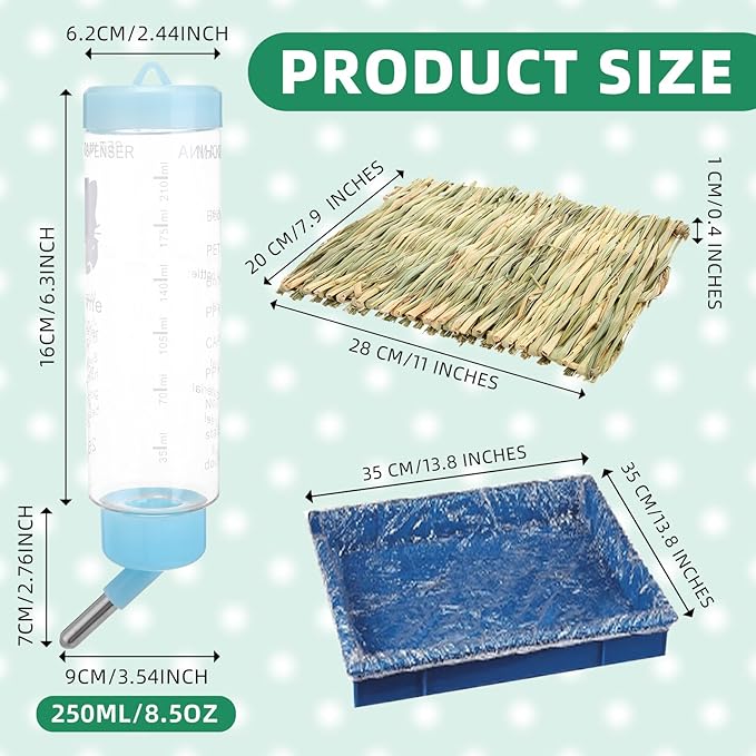 34 Pcs Rabbit Starter Kit Rabbit Litter Box Small Animal Water Bottle Stacking Cups Bunny Tunnels Animal Grooming Kit Bowl Blanket with Cleaning Set for Guinea Pig Bunny Accessories(Blue)